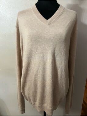 John W. Nordstrom Cashmere Blend VNeck Sweater men Lg Beige Soft Luxury Knit